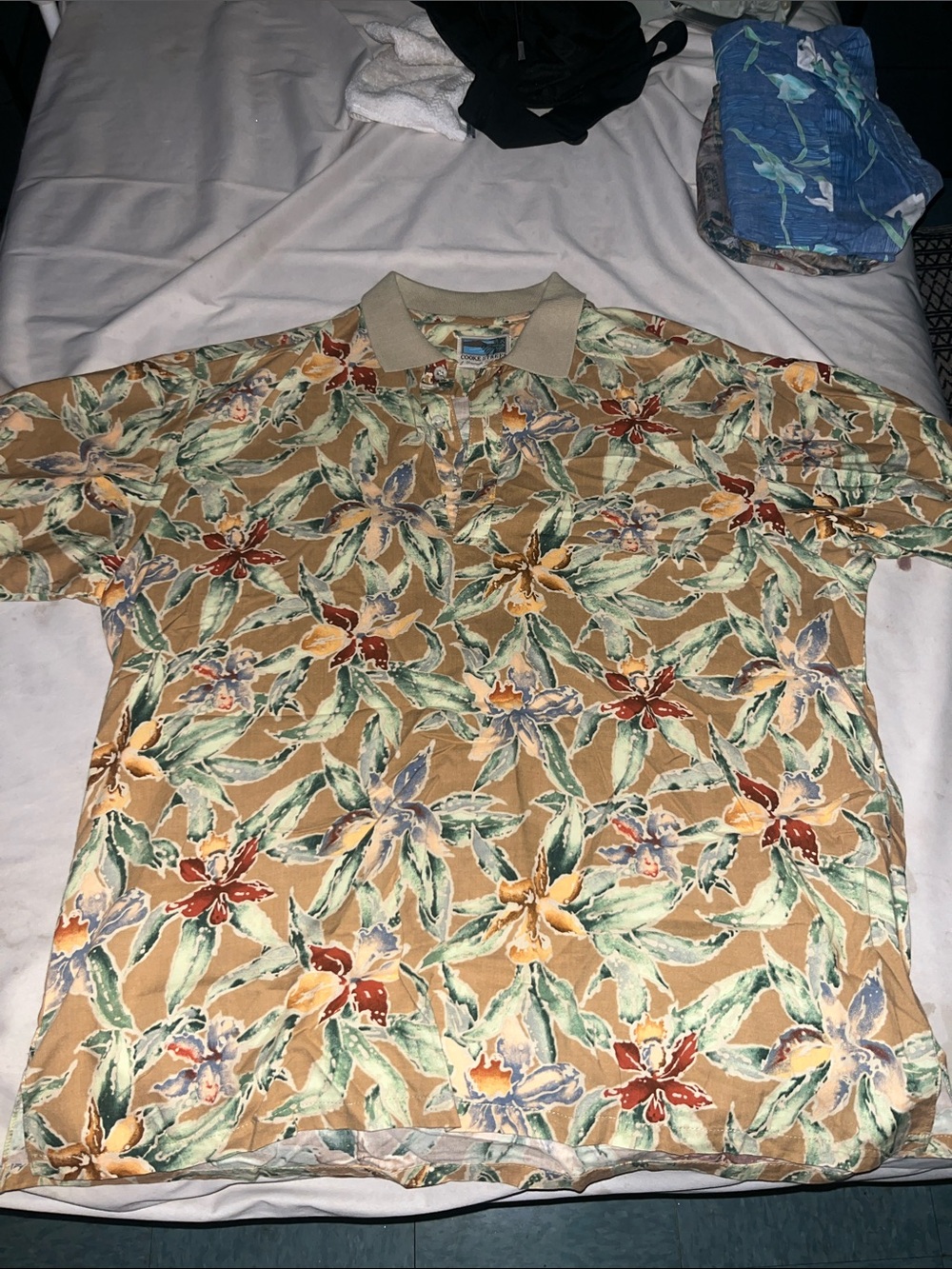 Beige Tropical Floral Polo Shirt by